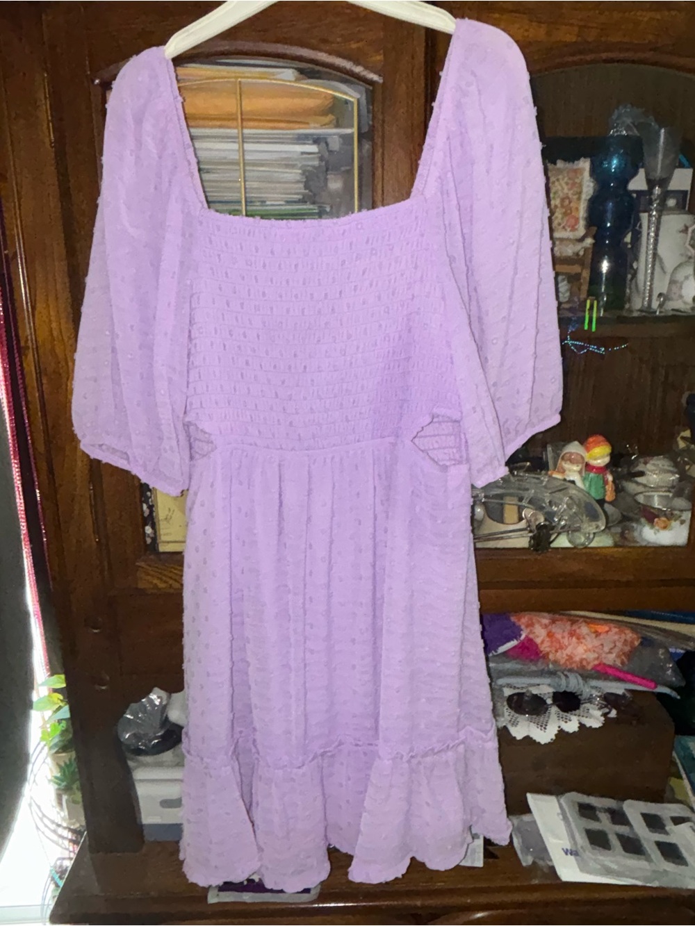 Lavender Puff-Sleeve Midi Dress - Women open sides